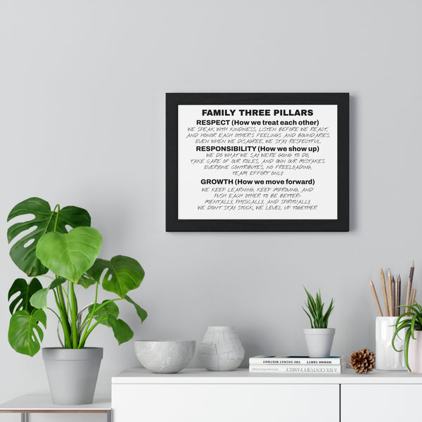Family Three Pillars Framed Poster — Respect, Responsibility & Growth Wall Art
