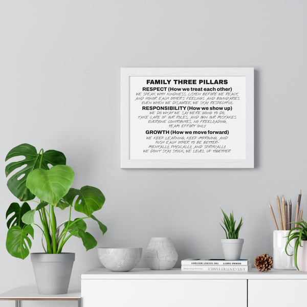 Family Three Pillars Framed Poster — Respect, Responsibility & Growth Wall Art