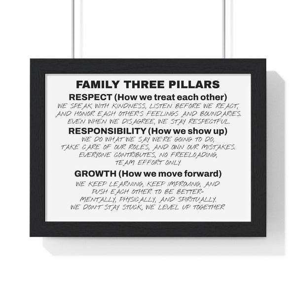 Family Three Pillars Framed Poster — Respect, Responsibility & Growth Wall Art